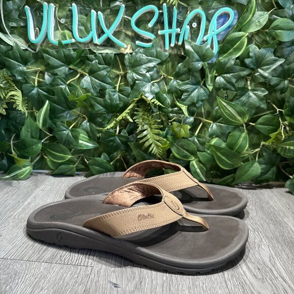 Olukai Mens Ohana Sandal Size 12 Brown Thong Flip Flop Beach Shoe Pool Slide